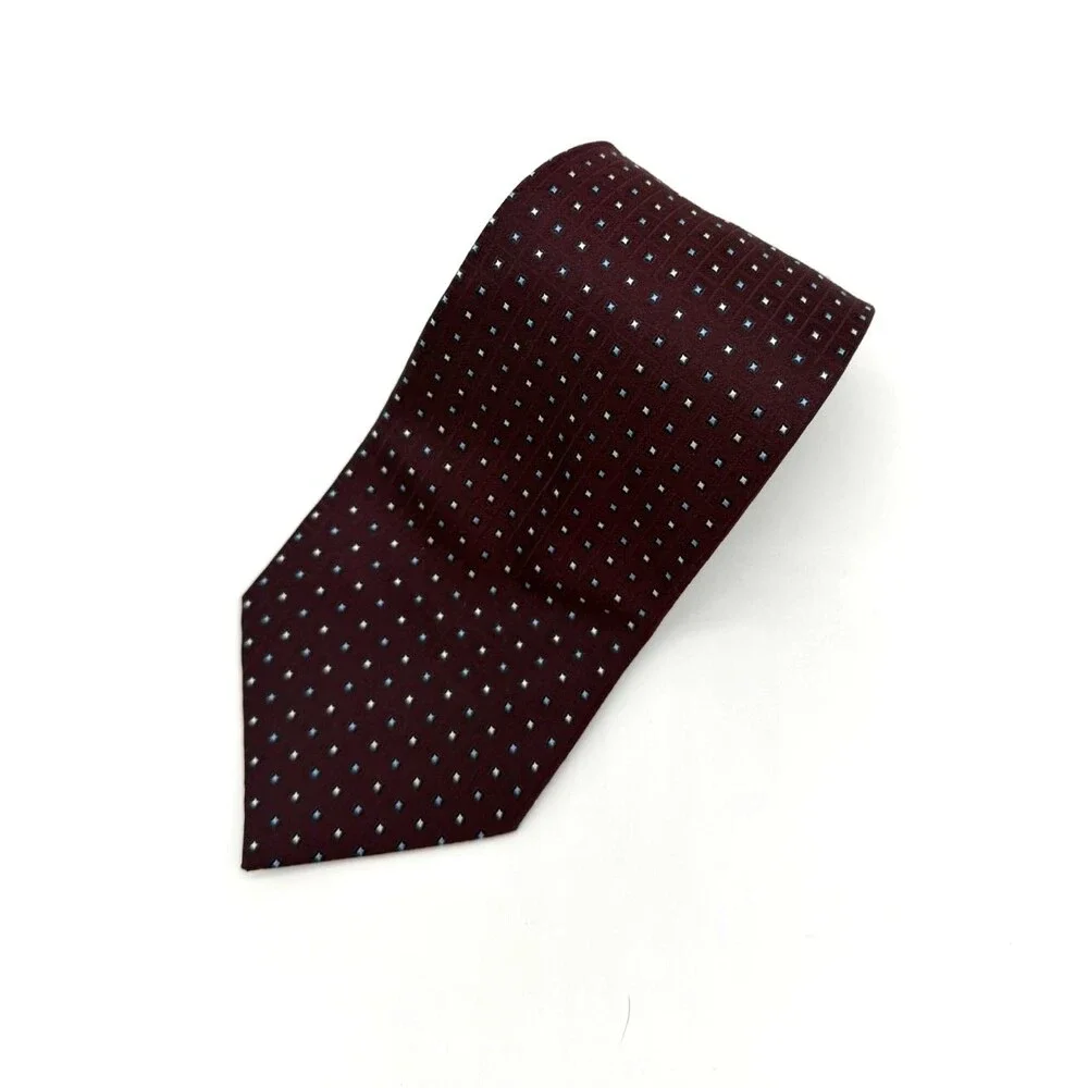 Pronto Uomo Silk Tie Mens Burgundy Maroon Geometric Diamond Squares Hand Made
